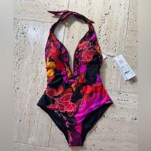 NWT Camilla Plunge V Halter One Piece Midnight Poppy